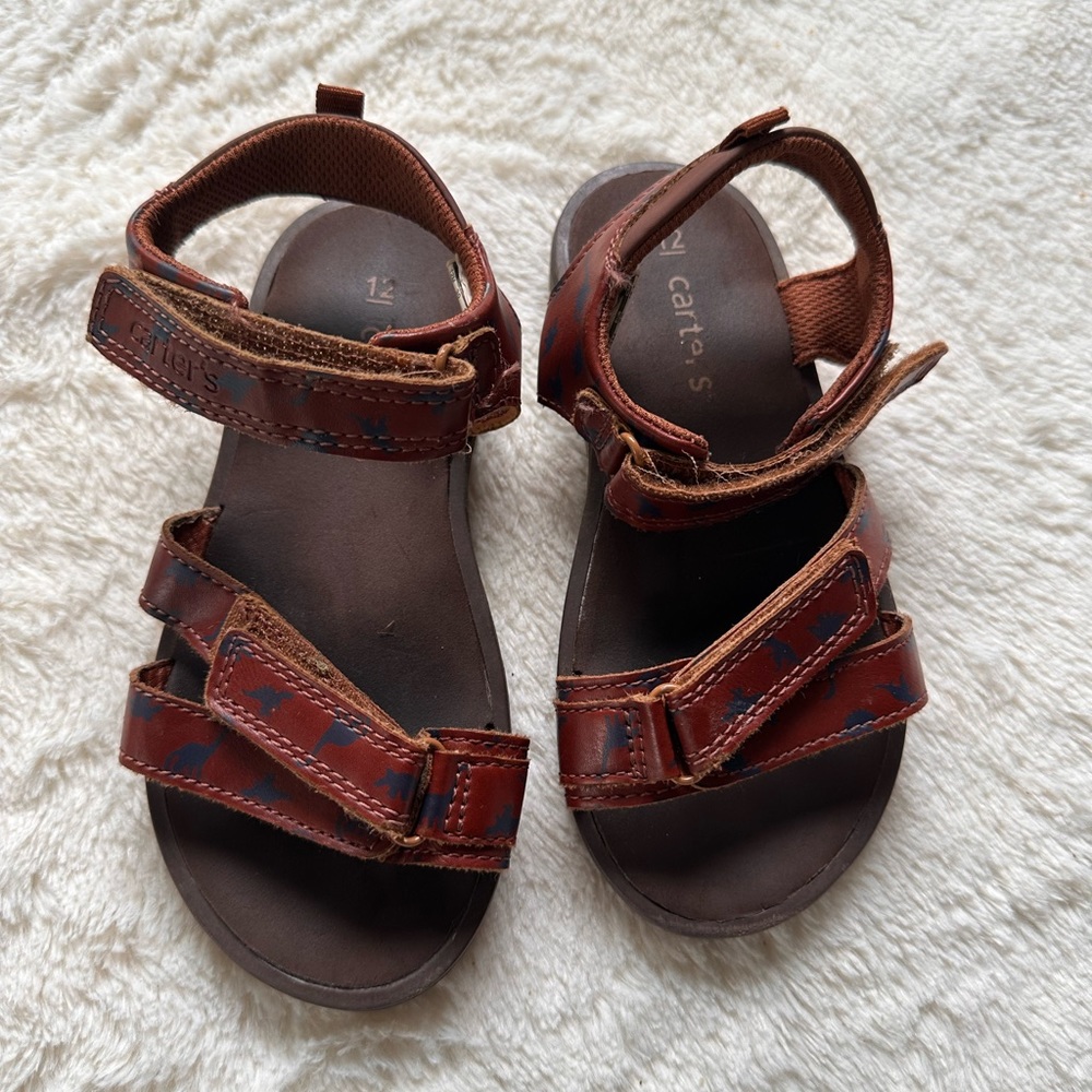 BOYS CARTERS SZ 12 SANDALS Dinosaurs Brown Sandals